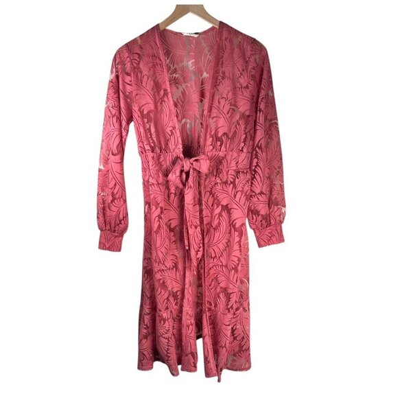 Ember Sheer Floral Kimono Pink Tie Boho Cottage Medium - Picture 1 of 8